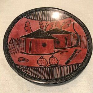 Native etched marble stoneware art plate
